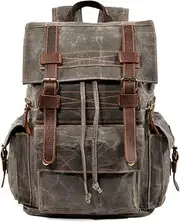 [HAMKVBPR] Men's Backpack Canvas Water Resistant Backpack Hiking Travel School Rucksack Backpack Laptop Bag Rucksack for Men(Dark Green)