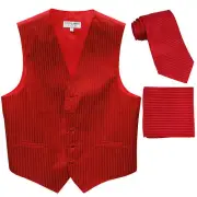 New Men's Formal Vest Tuxedo Waistcoat_necktie set stripes wedding party red