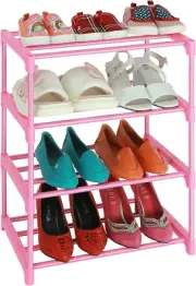 Small Kids Shoe Rack, 4 Tier Pink Shoe Organizer Shoe Shelf for Closet,Stackable