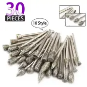 30Pc Diamond Burr File Dremel Rotary Tool Drill Bit 3mm Shank For Carving Dremel