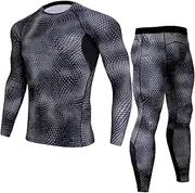 [ZEILING] Men's fitness suit quick-drying printed tights long-sleeved high-elastic training pants sports two-piece set