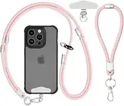 Universal Phone Lanyard Crossbody Phone Strap and Wrist Strap Set, Adjustable Neck Strap Metal Buckle Cell Phone Cord Strap Compatible with Most Mobile Phone (Light Pink)