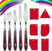 11 Pieces Palette Knife Set, 5Pcs Stainless Steel Palette Knives and 6Pcs Plastic Scrapers, Flexible Spatula for Oil Painting, Acrylic Painting, Color Mixing and Thick Paint Applications