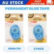 2 x Permanent Glue Tape Adhesive Clear 8mm x 7m Double Sided Applicator Roller