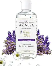 Azalea Professional Anti Stress Lavender Body Wash | Shower Gel with Tea Tree & Chamomile, Prevents Body Acne & Exfoliates Skin with Lavender | Soap Free | Perfect for Sunburn Paraben Free