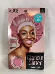 Kiss Colors & Care Glamour Glitter Bonnet Cap XL Pink Pearl gentle soft band