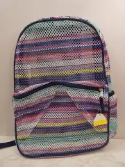 Eastsport New Multi Stripe Mesh Backpack Zipper School Book Sack Side Pouch