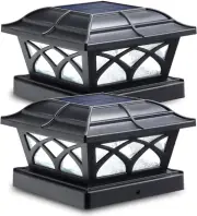 Solar Post Cap Lights Outdoor Glass 2 Modes 8 Leds for 4X4 5X5 6X6 Posts Deck Fe