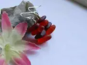Red & Orange Pebble Shaped Frosted Sea Glass Silver Ladies Dangle Earrings