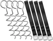 1 Set of 4 Metal Spiral Stakes with Adjustable Straps Heavy Duty Ground Anchors for Trampolines Tents Swings Pet Houses