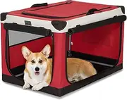 Petsfit Foldable Dog Transport Crate for Dogs, Cats with Steel Tube Frame Safe for Large Medium Small Dogs, Red, M