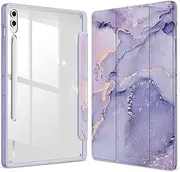 Fintie Hybrid Slim Case for Samsung Galaxy Tab S9 FE+ Plus/Galaxy Tab S9+ Plus 12.4 Inch 2023 with S Pen Holder, Shockproof Cover with Clear Transparent Back Shell, Auto Wake/Sleep, Lilac Marble
