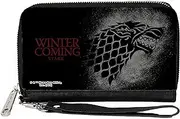 [Buckle-Down] Game of Thrones Wallet, Zip Around, Game of Thrones House Stark Sigil WINTER IS COMING STARK Black/Gray/Red, Vegan Leather, 7.5"x4.5", Casual