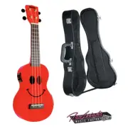 Mahalo Smiley Face Electric Soprano Ukulele with with Hardcase in Red