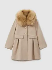 Reiss Oatmeal Nicole 13-14 yrs Faux Fur Collar Wool Blend Coat (B53816) | $275