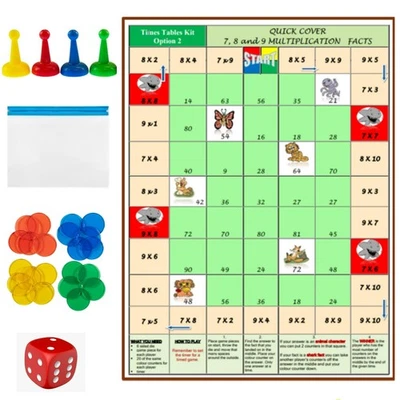 7, 8 and 9 Multiplication Tables Parents, Kids, Family Fun Board Game 4 Players