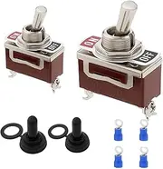 LxcshLjx 2pcs Toggle Switch with Waterproof Cap Terminals, 12V DC 30A ON/Off 2 Pin SPST Waterproof Switch, Heavy Duty 15A 250V AC 2 Pin 2 Position Marine Metal Switch for Auto Car Boat Truck