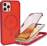 Cavor for iPhone 12 Case Built-in Screen Protector iPhone 12 Pro Case 6.1'' Frosted Matte Support Magsafe Charging Shockproof Cover 360° Full Body Protective Phone Cases-Red