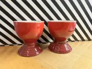 Le Creuset Footed Egg Cup Holder Cerise Red Stoneware New Set Of 2