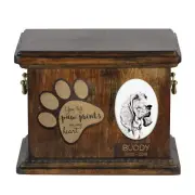 Redbone Coonhound urn with a ceramic plate Art-Dog