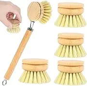 Bamboo Dish Scrub Brushes Bamboo Dish Brush Set Dish Brush with Bamboo Handle Natural Kitchen Cleaning Brush Set Wood Dish Scrubber Brush Wooden Cleaning Scrubber for Pot Dishs Pans (Set 01)