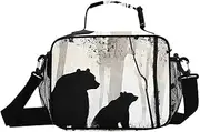 Bear Vintage Forest Insulated Lunch Box for Women Men - Ideal for Work, Picnics - Includes Adjustable Shoulder Strap