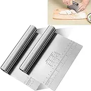Multi-Purpose Stainless Steel Scraper/Chopper with Contoured Grip for Cake Pizza Bread,Grilling,Cooking - 2 Pack, Silver, Black (Stainless Steel)