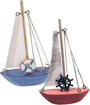 OSALADI 2pcs Miniature Nautical Sailboat Models Retro Mediterranean Decor for Office Tabletop Home Red Sailing Ship Craft for Smooth Sailing