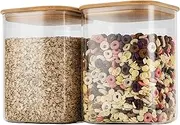 D2scrma 122oz Airtight Glass Square Storage Canister with Bamboo Lid Set of 2(3600ml*2) Large Storage Container Gallon Glass Jars, for Sugar, Flour, and Coffee bean (with Black Lable)