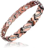 Reaowazo Copper Bracelet for Women Pure Copper Crystal Bracelets Link Chain Charm Christmas Jewelry Gift 3500 Gauss with Adjust Tool