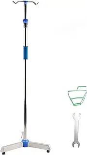 Vomeko IV Poles,IV Stand Floor, Height Stainless Steel Triangular Wheeled Base Thick Rod 2 Hooks IV Bag Holder