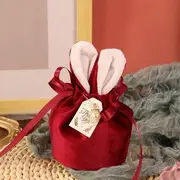 Rabbit Ear Drawstring Fabric Gift Bag (Various Designs) Faux Pearl - Rabbit Ear - Red - One Size