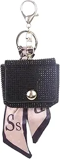 AUSYVEUS Rhinestones Charging Case Cover black PU Leather Cases Comatible with Air Pods Mini Bag Ribbon Design Protective Cover Bags Wireless Headset Bags Keychains for Airpods 1/2