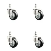 3.5 Inch 316SS Black Polyurethane Wheel Swivel 3/8 Inch Threaded Stem Caster Set