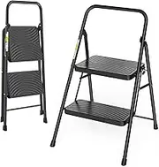 Jocauto 2 Step Ladder, 2 Step Stool with Wide Anti-Slip Pedal, Step Ladder Folding Step Stool for Adults, Portable ladders for Home Kitchen,Black