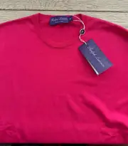 Ralph Lauren Purple Label 100% Cotton Crewneck Sweater M Fuchsia Pink Italy $695