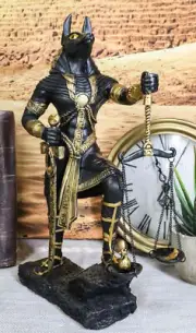 Ebros God Anubis with Scales of Justice Statue Figurine 10" Tall (Black & Gold)