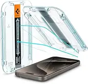 [Spigen] EZ Fit for iPhone 15 Pro Max Screen Protector, Easy Application Auto Alignment Technology Installation Tray Oleophobic Coating 9H Tempered Slim Glass [2-Pack] - Clear