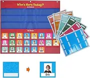 Attendance Pocket Chart - 72 Cards Classroom Attendance Chart,Helping Hands Pocket Chart for Preschool Sunday School Kindergarten Daycare, Who is Here