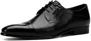 [Generic] Party Oxford for Men Formal Shoes Lace Up StyleGenuine Leather Solid Color Pointed Toe Block Heel