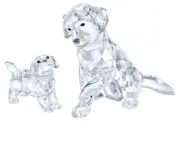 NIB Swarovski Labrador Mother With Puppy Crystal Clear Figurine #5705330