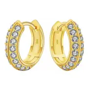 Honey Comb Set Yellow Gold 925 Sterling Silver Mens Women's 3d Cz Hoop Earrings