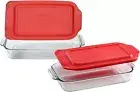 Pyrex Bundle - 4 Items: (1) 232 2qt Glass Dish, 233 3qt dish, Red