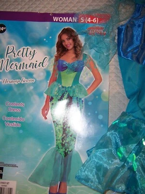 Goodmark Adult S Pretty Mermaid Hermosa Sirena Dress Halloween Costume Woman 4-6