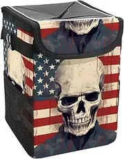 Car Trash Can with Lid and Storage Pockets Leak-Proof Organizer,Waterproof Garbage Can,Patriot Day Art Skull Pattern