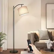 OUTON LED Dimmable Floor Lamp, 4 Color Temperatures Adjustable Modern Standing Lamp with Remote Control, Tall LED Floor Lamp with Beige Linen Texture Shade for Living Room Bedroom Office,Black