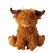 Cow Door Stop, Shaggy Brown Plush Fabric, Black Eyes, Polyester, Sand Filling...