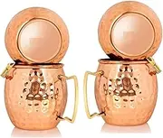 Qukiy Hammered Moscow Mule Mug with Brass Handle, Copper Barrel Mug | Beautiful Gift Box for Any Special Occasion | Capacity (450ml / 16 Oz) (Copper Mule Mugs Set of 4)