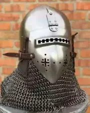 Medieval Chain Mail Pig Face Helmet 16 Gage Steel Armor Helmet