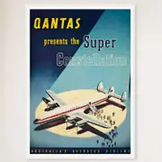 Galrie Australian Vintage Airline Poster - Classic Aviation Art Print for Home Decor, White Frame, A2 42 x 60cm (16 x 24inch)